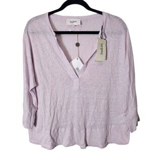 NWT ba&sh Lexy T-Shirt 100% Linen V-Neck 3/4 Sleeve Top Lavender Size 6